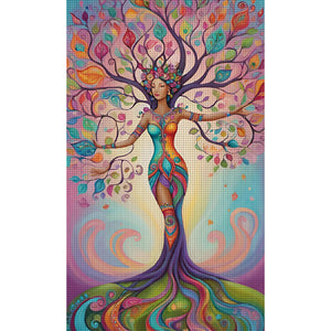 Huancan - Tree Woman - 40*65CM 14CT 2 Stamped Cross Stitch