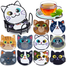 Load image into Gallery viewer, 10Pcs Cat Diamond Painting Coasters with Holder Diamond Dot Kit for Party Decor
