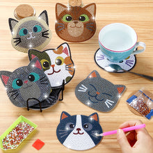 Load image into Gallery viewer, 10Pcs Cat Diamond Painting Coasters with Holder Diamond Dot Kit for Party Decor
