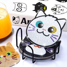 Load image into Gallery viewer, 10Pcs Cat Diamond Painting Coasters with Holder Diamond Dot Kit for Party Decor
