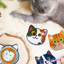 Load image into Gallery viewer, 10Pcs Cat Diamond Painting Coasters with Holder Diamond Dot Kit for Party Decor
