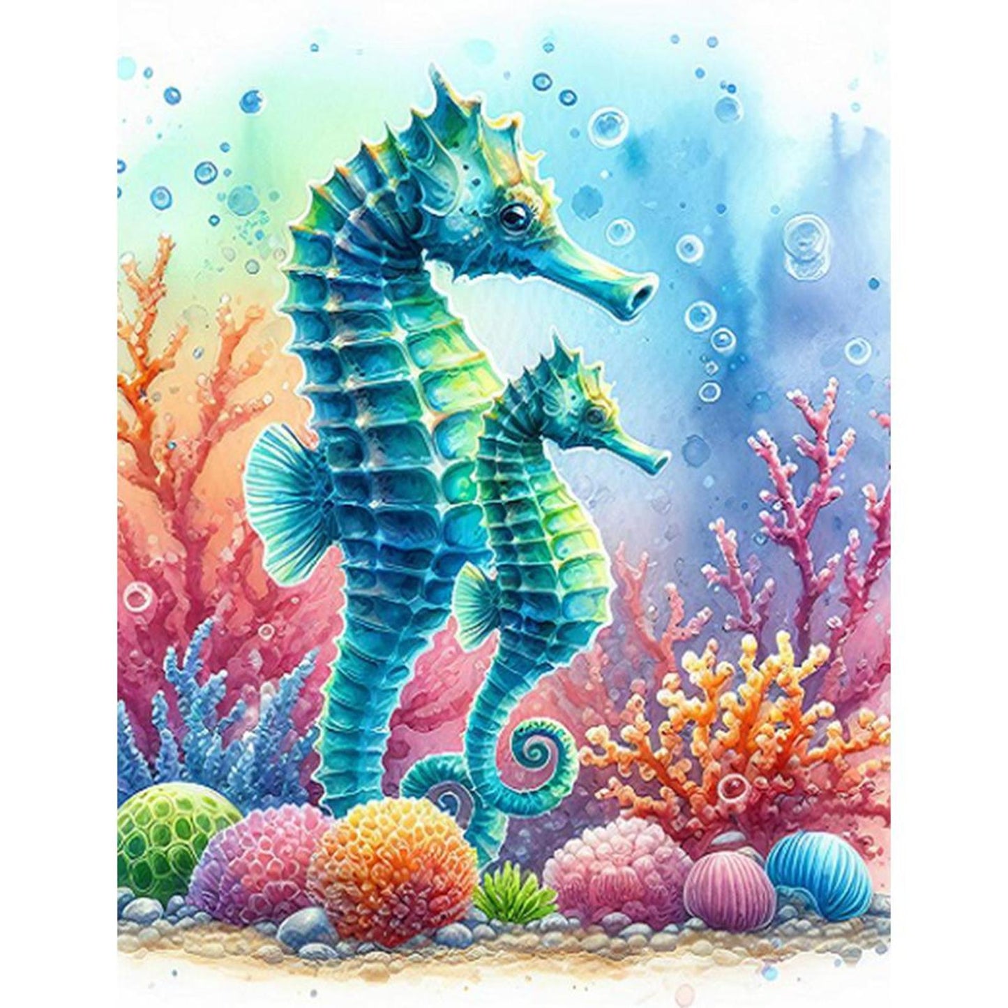 Seahorse In Underwater World - Full 11CT Stamped Cross Stitch 40x55CM - Yishu