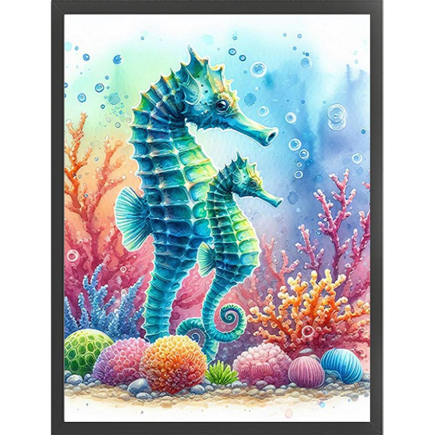 Seahorse In Underwater World - Full 11CT Stamped Cross Stitch 40x55CM - Yishu
