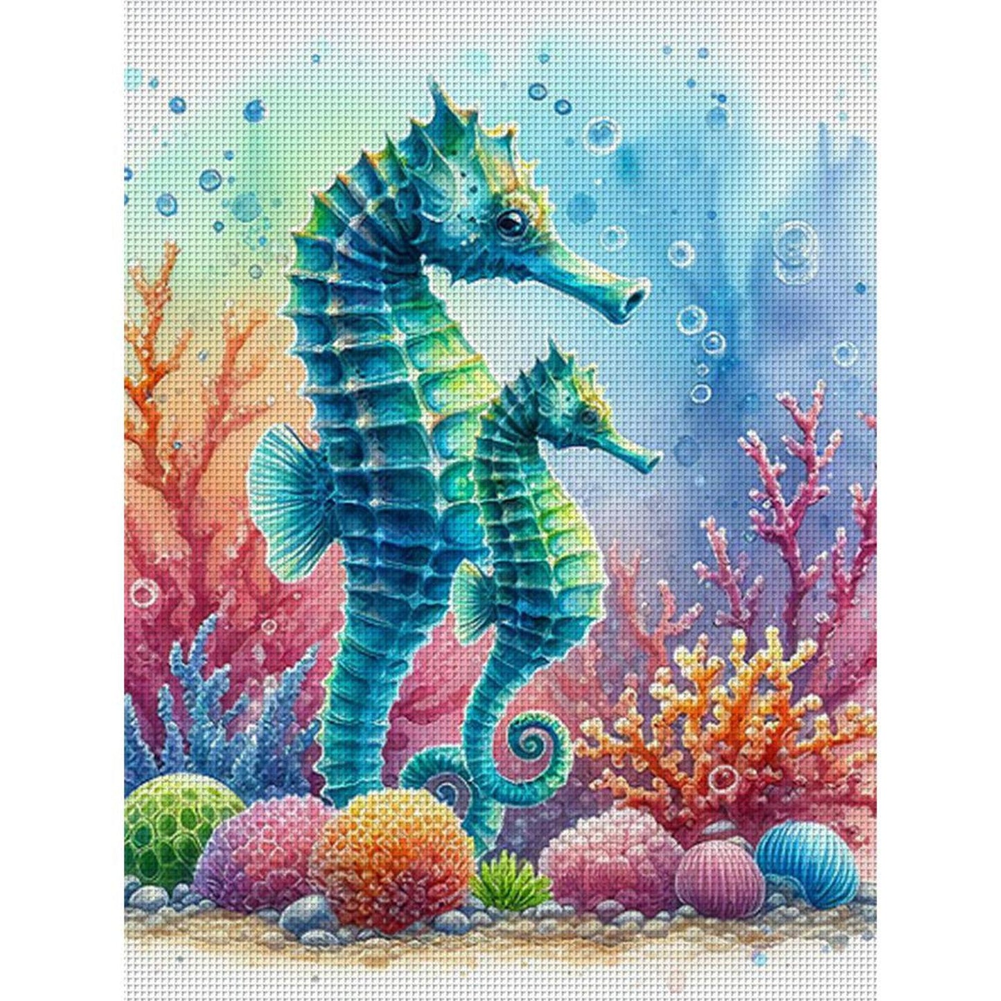 Seahorse In Underwater World - Full 11CT Stamped Cross Stitch 40x55CM - Yishu