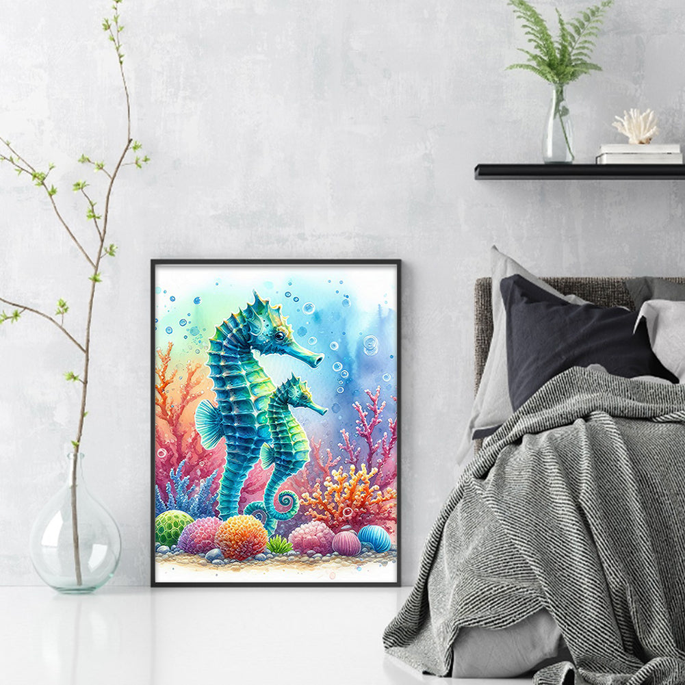 Seahorse In Underwater World - Full 11CT Stamped Cross Stitch 40x55CM - Yishu