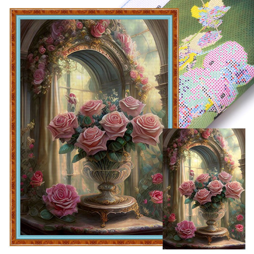 Huancan - Bouquet In The Bay Window - 40*60CM 11CT 3 Stamped Cross Stitch