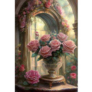 Huancan - Bouquet In The Bay Window - 40*60CM 11CT 3 Stamped Cross Stitch