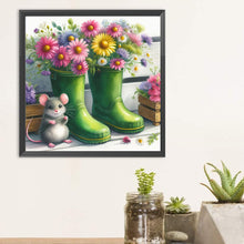 Load image into Gallery viewer, Little Mouse With Flowers In A Boot 30*30CM(Canvas) Full Round Drill Diamond Painting
