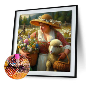 Oil Painting-Style Farm Woman 30*30CM(Canvas) Full Round Drill Diamond Painting