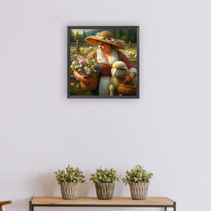 Oil Painting-Style Farm Woman 30*30CM(Canvas) Full Round Drill Diamond Painting