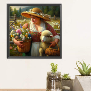 Oil Painting-Style Farm Woman 30*30CM(Canvas) Full Round Drill Diamond Painting