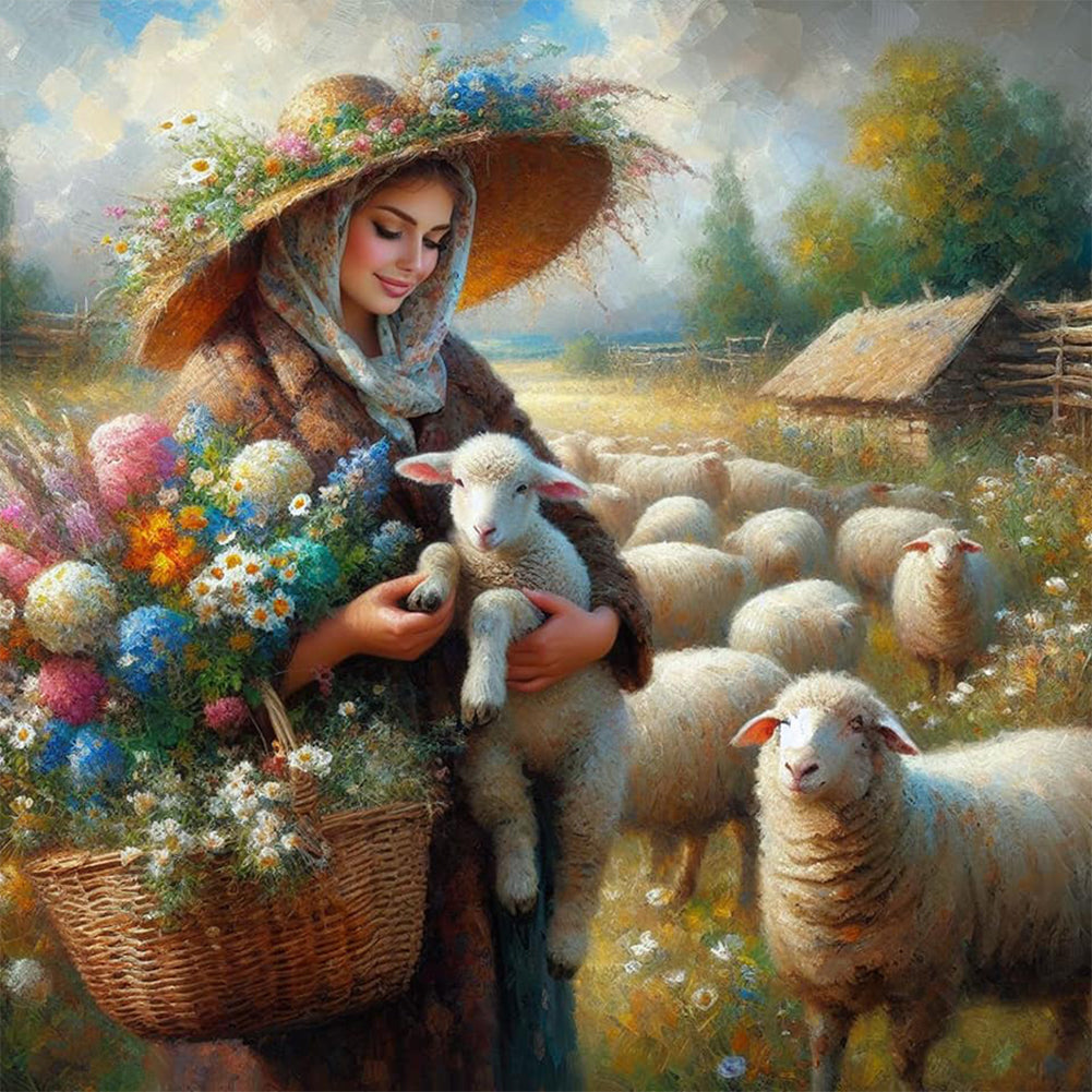 Oil Painting-Style Farm Woman 30*30CM(Canvas) Full Round Drill Diamond Painting