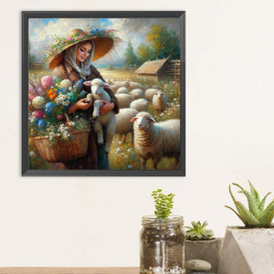 Oil Painting-Style Farm Woman 30*30CM(Canvas) Full Round Drill Diamond Painting