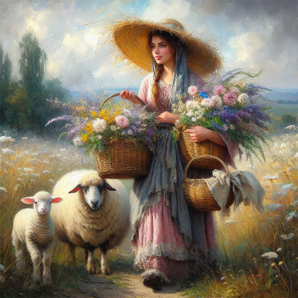 Oil Painting-Style Farm Woman 30*30CM(Canvas) Full Round Drill Diamond Painting