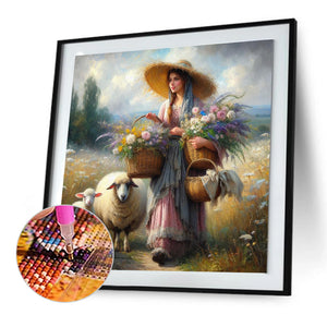 Oil Painting-Style Farm Woman 30*30CM(Canvas) Full Round Drill Diamond Painting