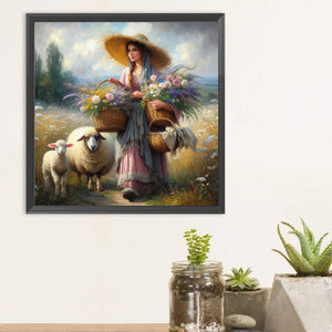 Oil Painting-Style Farm Woman 30*30CM(Canvas) Full Round Drill Diamond Painting
