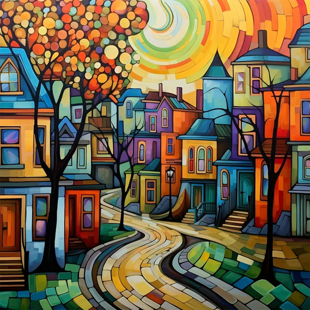 Colorful House 40*40CM(Canvas) Full Round Drill Diamond Painting