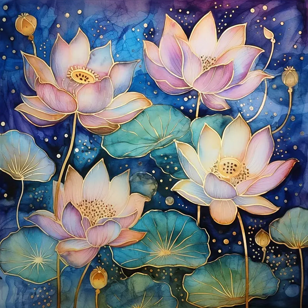 Colorful Lotus 40*40CM(Canvas) Full Round Drill Diamond Painting