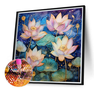 Colorful Lotus 40*40CM(Canvas) Full Round Drill Diamond Painting