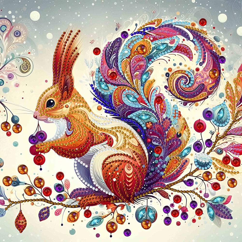 Painted Indian Squirrel 30*30CM(Canvas) Partial Special Shaped Drill Diamond Painting