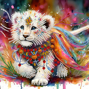 Painted Indian Lion 30*30CM(Canvas) Partial Special Shaped Drill Diamond Painting