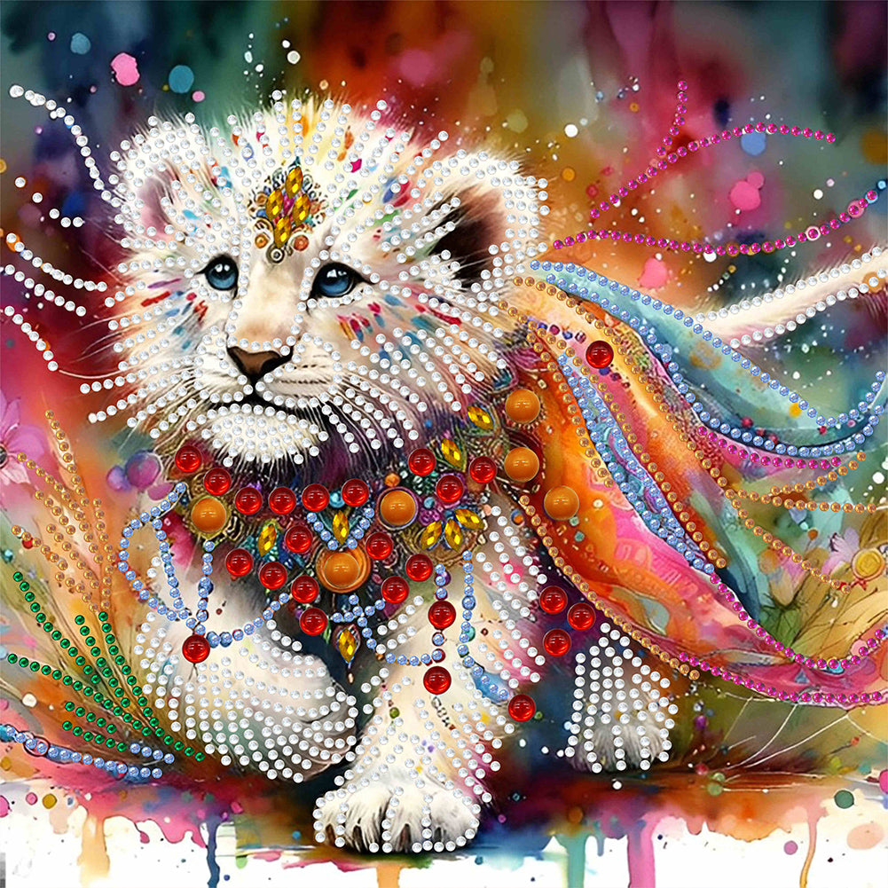 Painted Indian Lion 30*30CM(Canvas) Partial Special Shaped Drill Diamond Painting