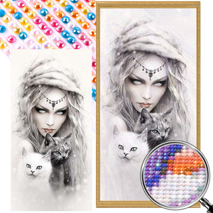 Girl And Cat 40*80CM(Picture) Full Round Drill Diamond Painting