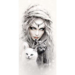 Girl And Cat 40*80CM(Picture) Full Round Drill Diamond Painting