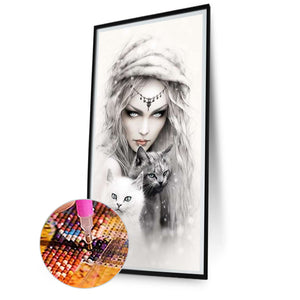 Girl And Cat 40*80CM(Picture) Full Round Drill Diamond Painting