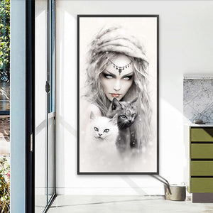 Girl And Cat 40*80CM(Picture) Full Round Drill Diamond Painting