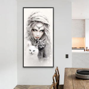 Girl And Cat 40*80CM(Picture) Full Round Drill Diamond Painting
