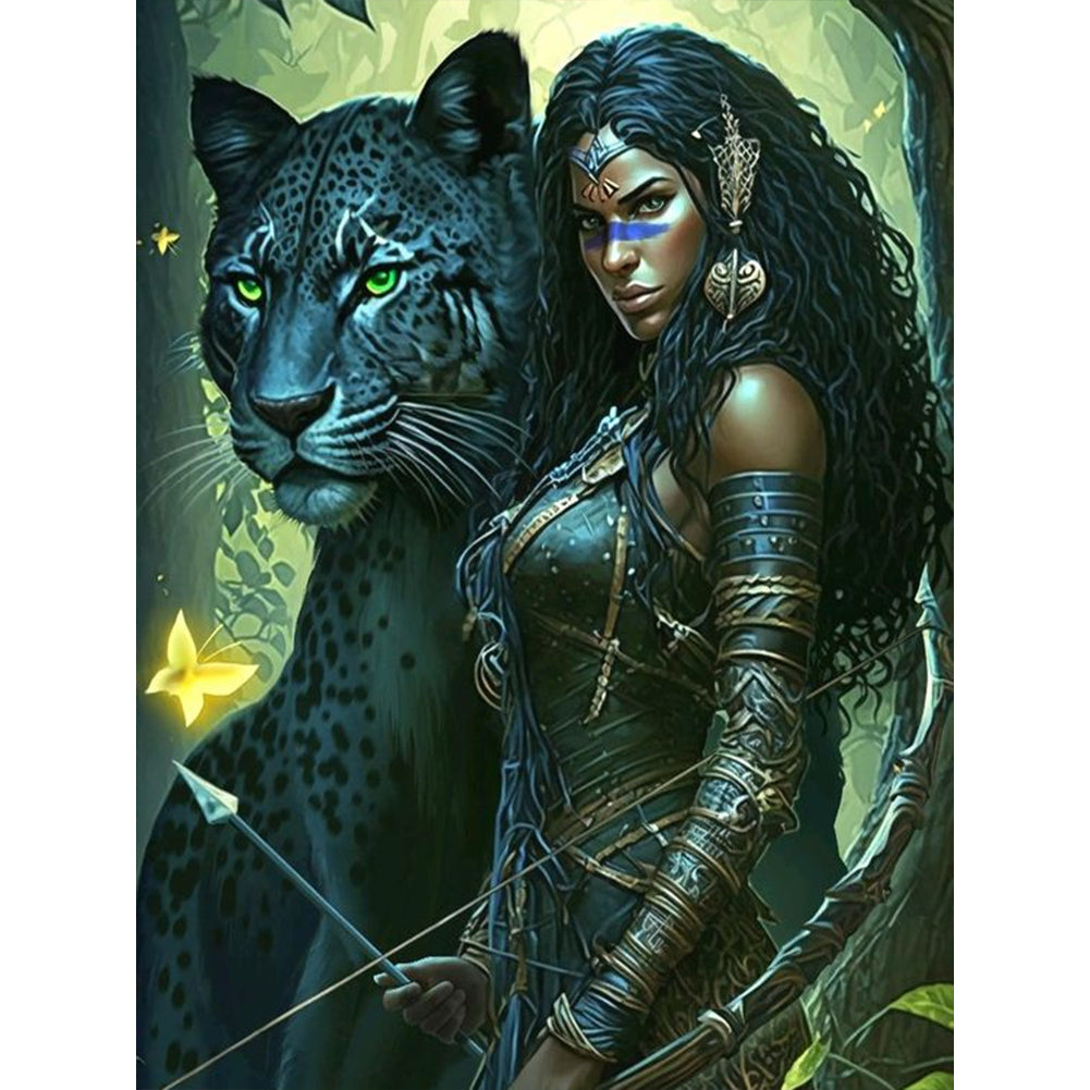 Woman And Leopard 30*40CM(Canvas) Full Round Drill Diamond Painting