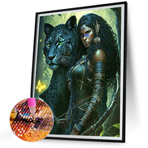Woman And Leopard 30*40CM(Canvas) Full Round Drill Diamond Painting