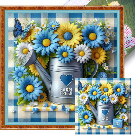 Fresh Flowers In Bucket - Full 11CT Stamped Cross Stitch 40x40CM - Yishu