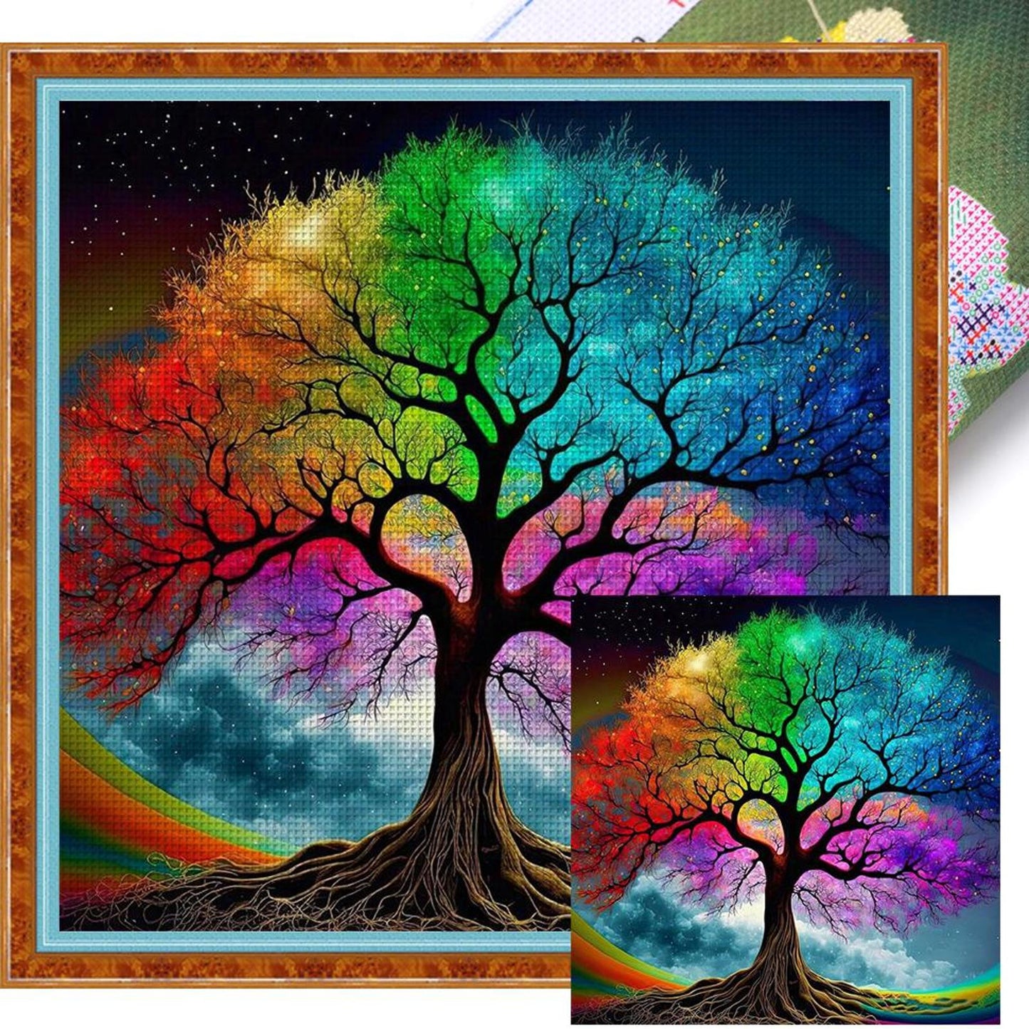 Colorful Tree Of Life - Full 11CT Stamped Cross Stitch 45x45CM - Yishu