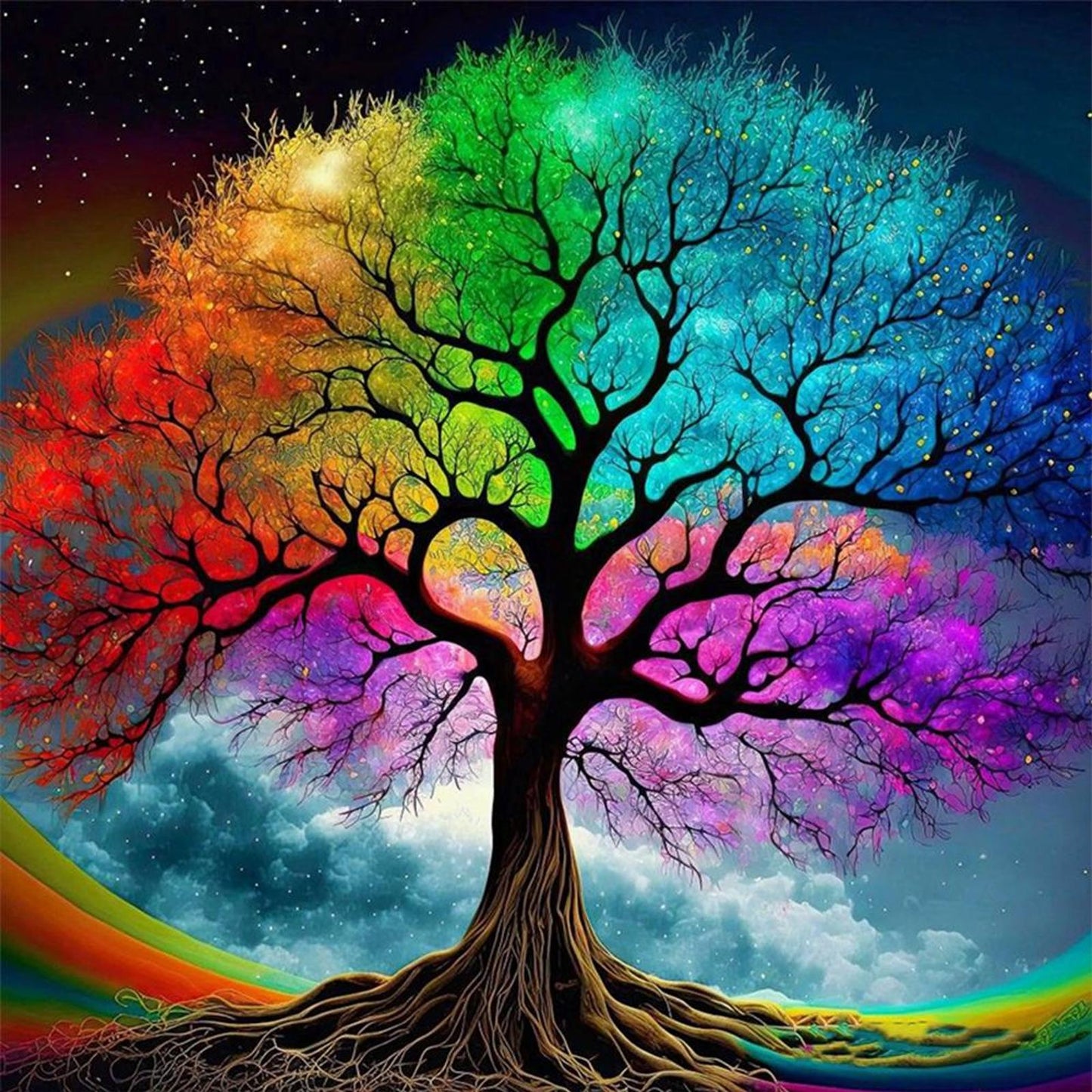 Colorful Tree Of Life - Full 11CT Stamped Cross Stitch 45x45CM - Yishu
