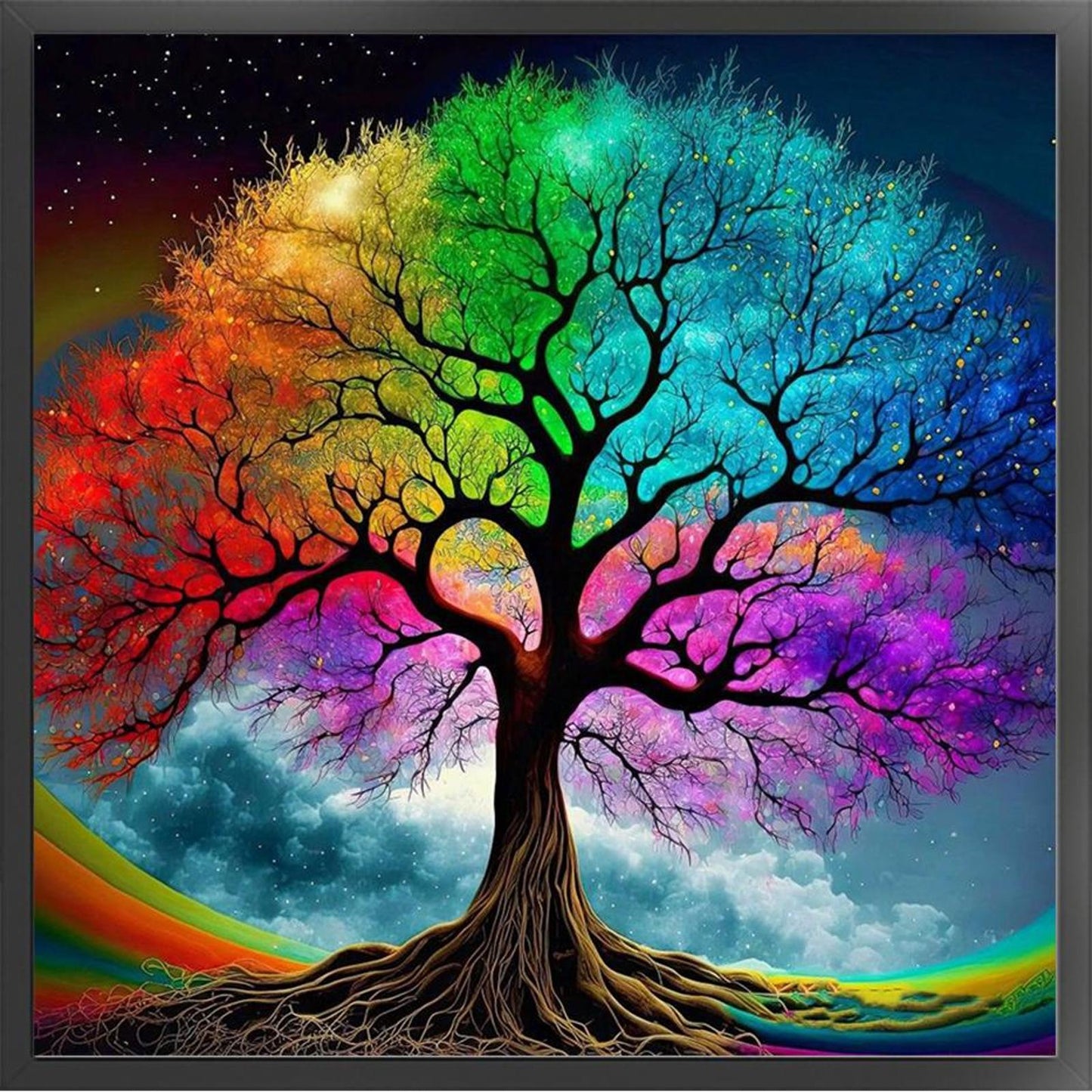 Colorful Tree Of Life - Full 11CT Stamped Cross Stitch 45x45CM - Yishu