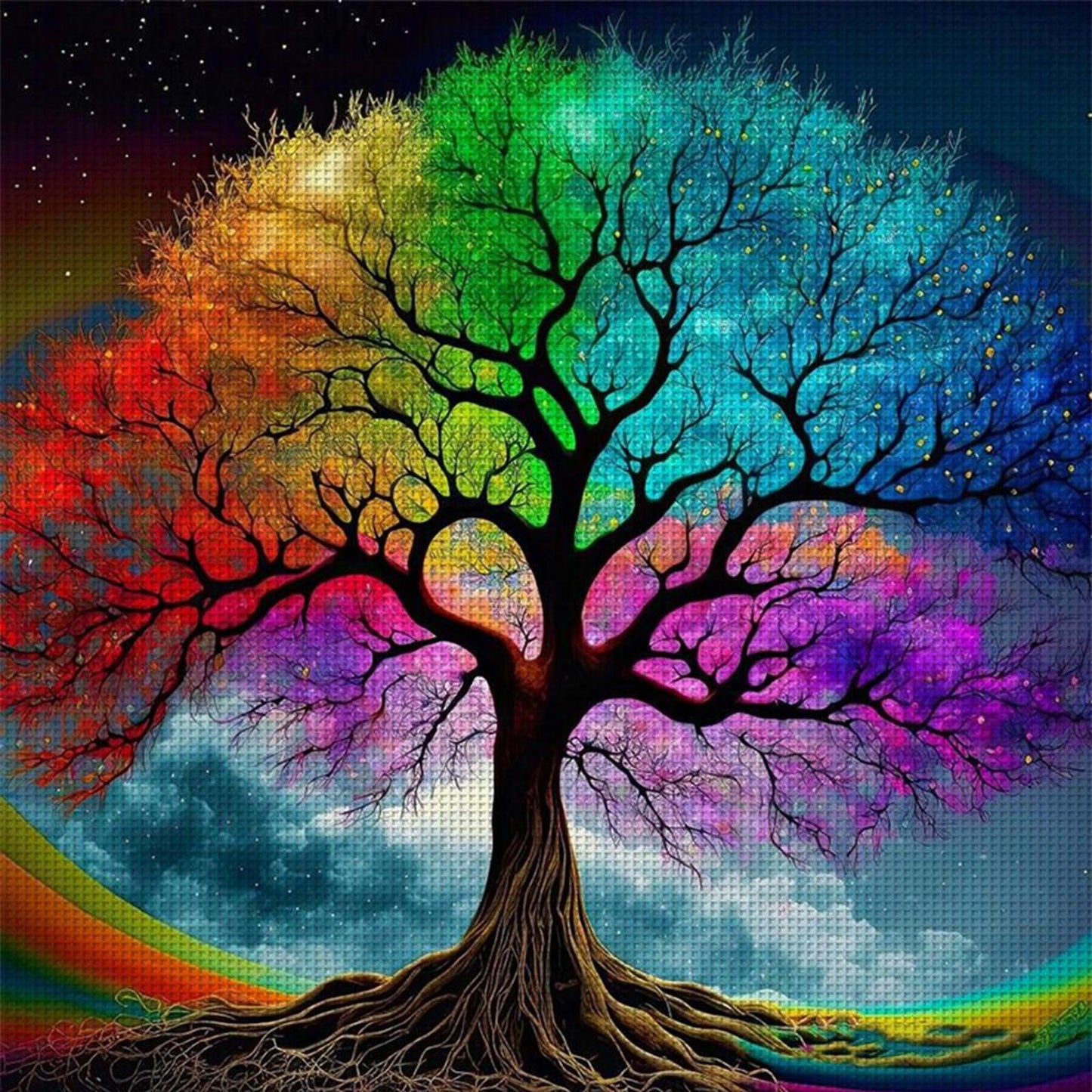 Colorful Tree Of Life - Full 11CT Stamped Cross Stitch 45x45CM - Yishu