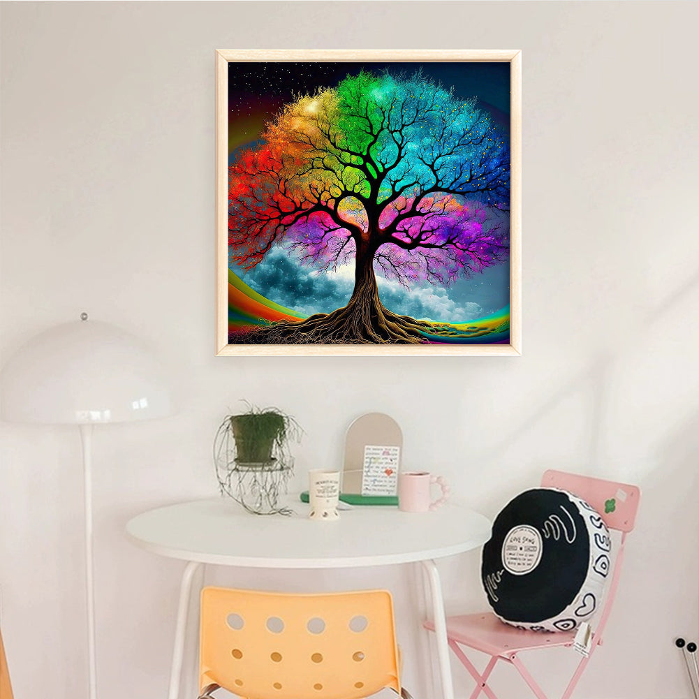 Colorful Tree Of Life - Full 11CT Stamped Cross Stitch 45x45CM - Yishu