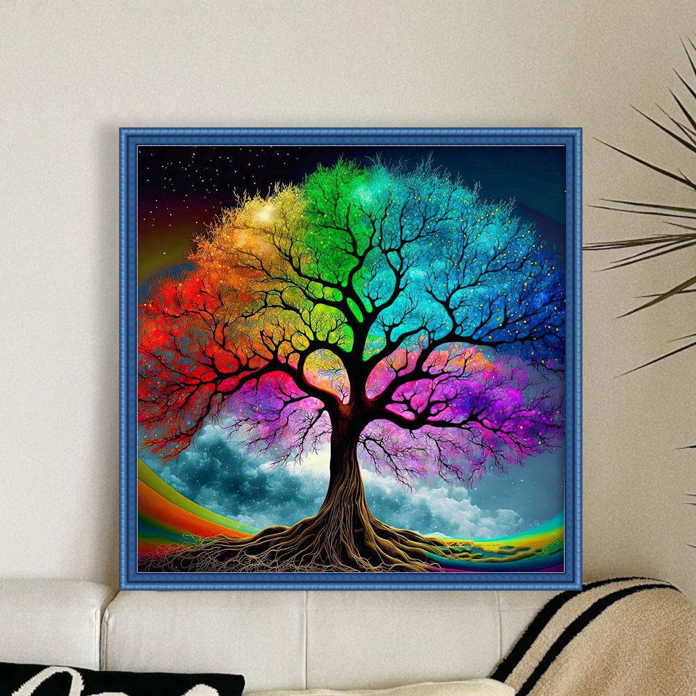 Colorful Tree Of Life - Full 11CT Stamped Cross Stitch 45x45CM - Yishu