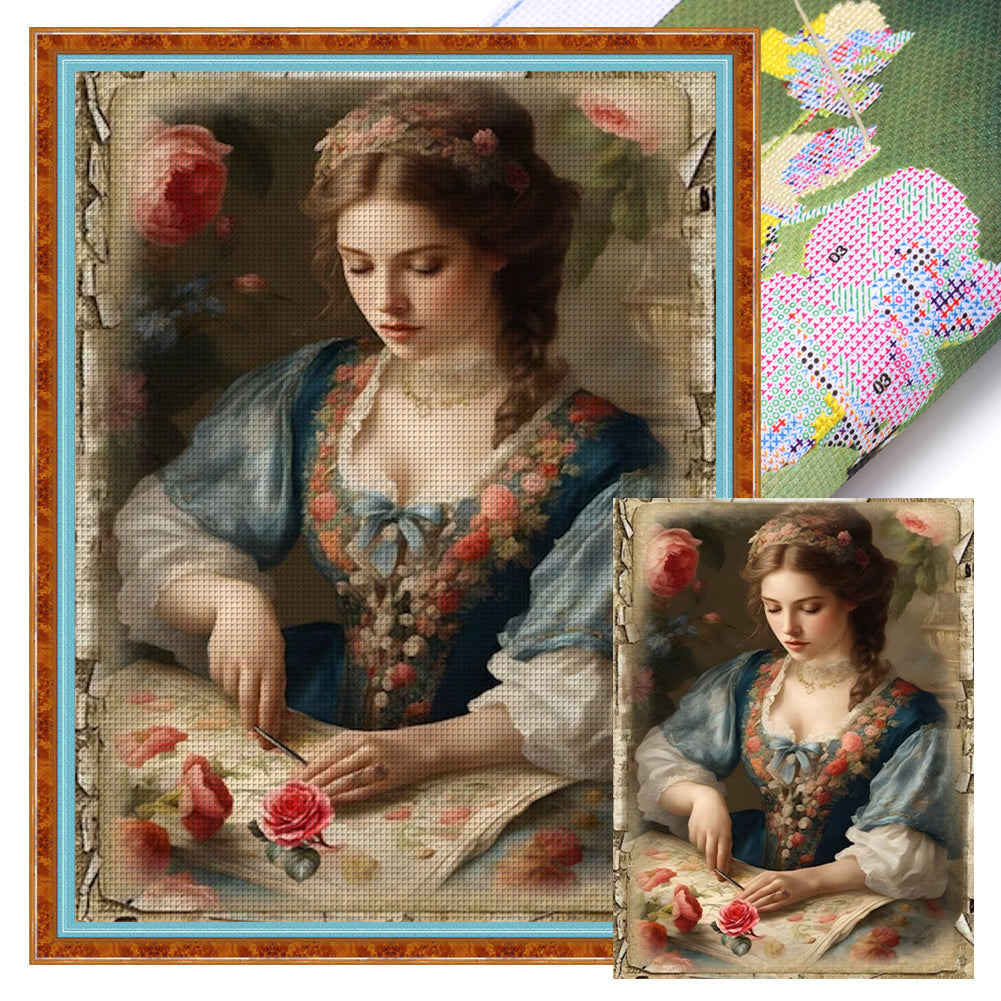 Yishu - Sewing Woman - 40*55CM 11CT 3 Stamped Cross Stitch