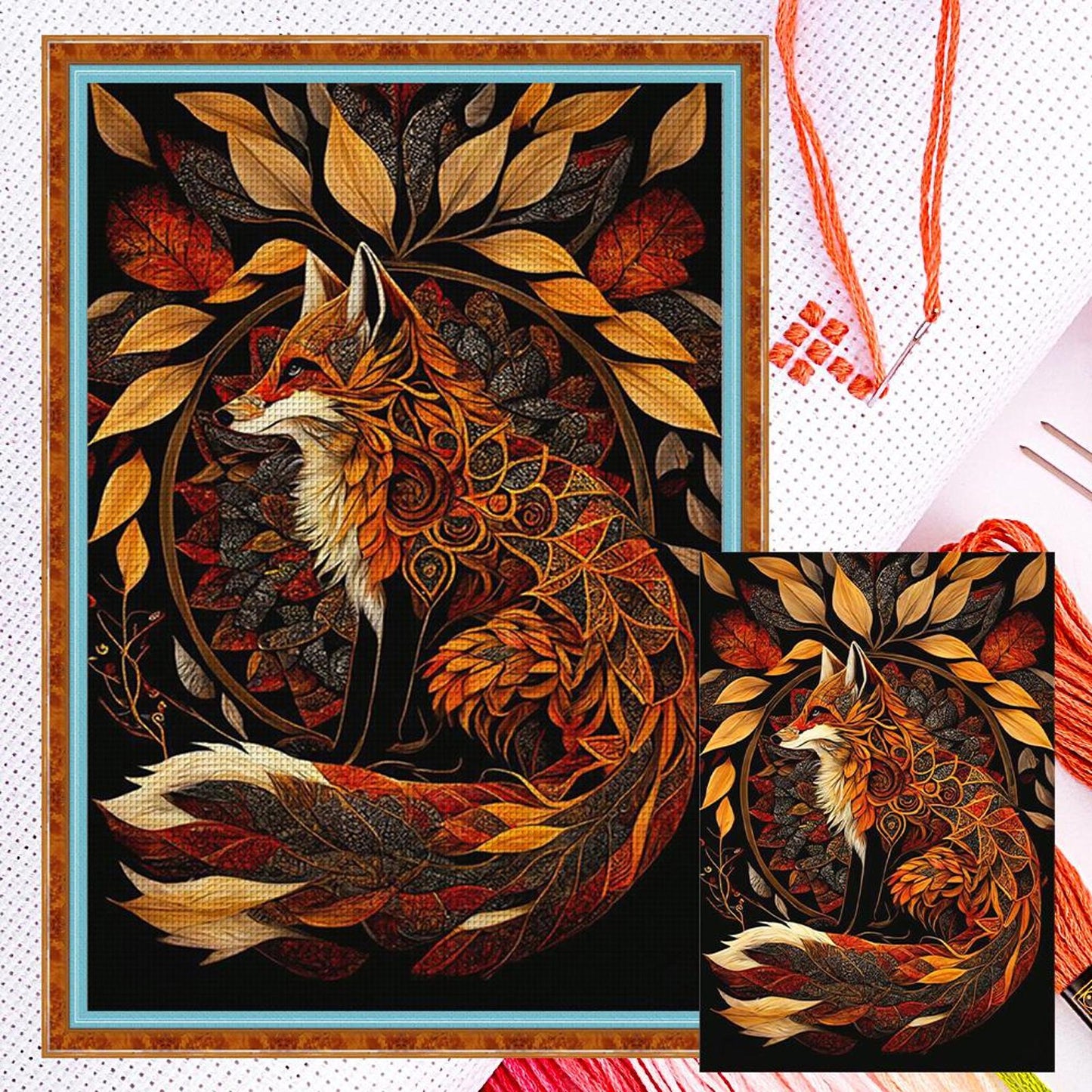 Fox In Autumn Leaves - Full 11CT Counted Cross Stitch 40x60CM - Huacan