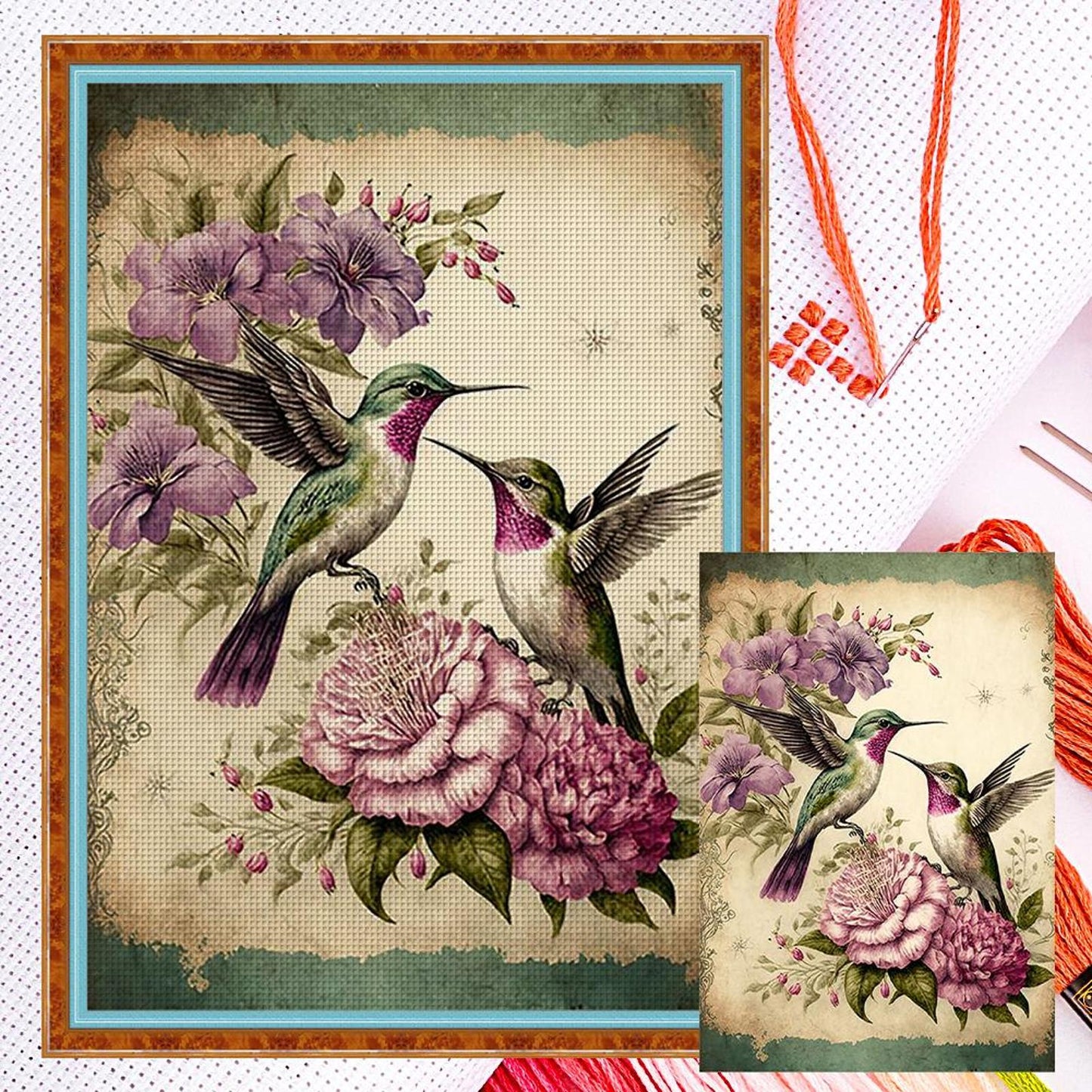 Hummingbird And Fresh Flowers - Full 11CT Counted Cross Stitch 40x60CM - Huacan