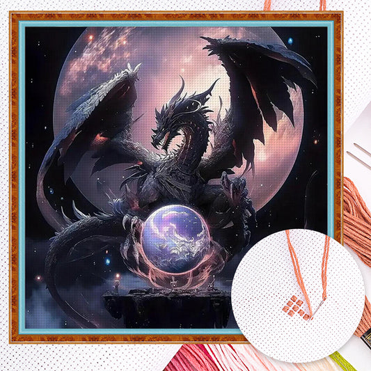 Dragon And Crystal Ball - Full 11CT Counted Cross Stitch 40x40CM - Yishu
