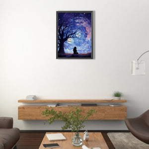 Back View Of A Girl Under A Starry Sky 30*40CM(Picture) Full Round Drill Diamond Painting