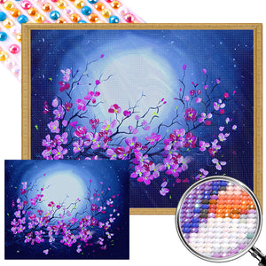 Flowers Under The Moon 50*40CM(Picture) Full Round Drill Diamond Painting