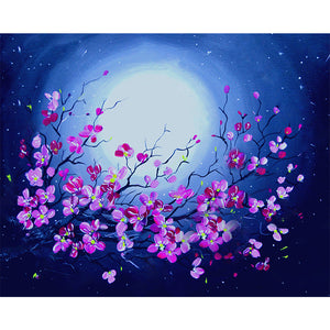 Flowers Under The Moon 50*40CM(Picture) Full Round Drill Diamond Painting