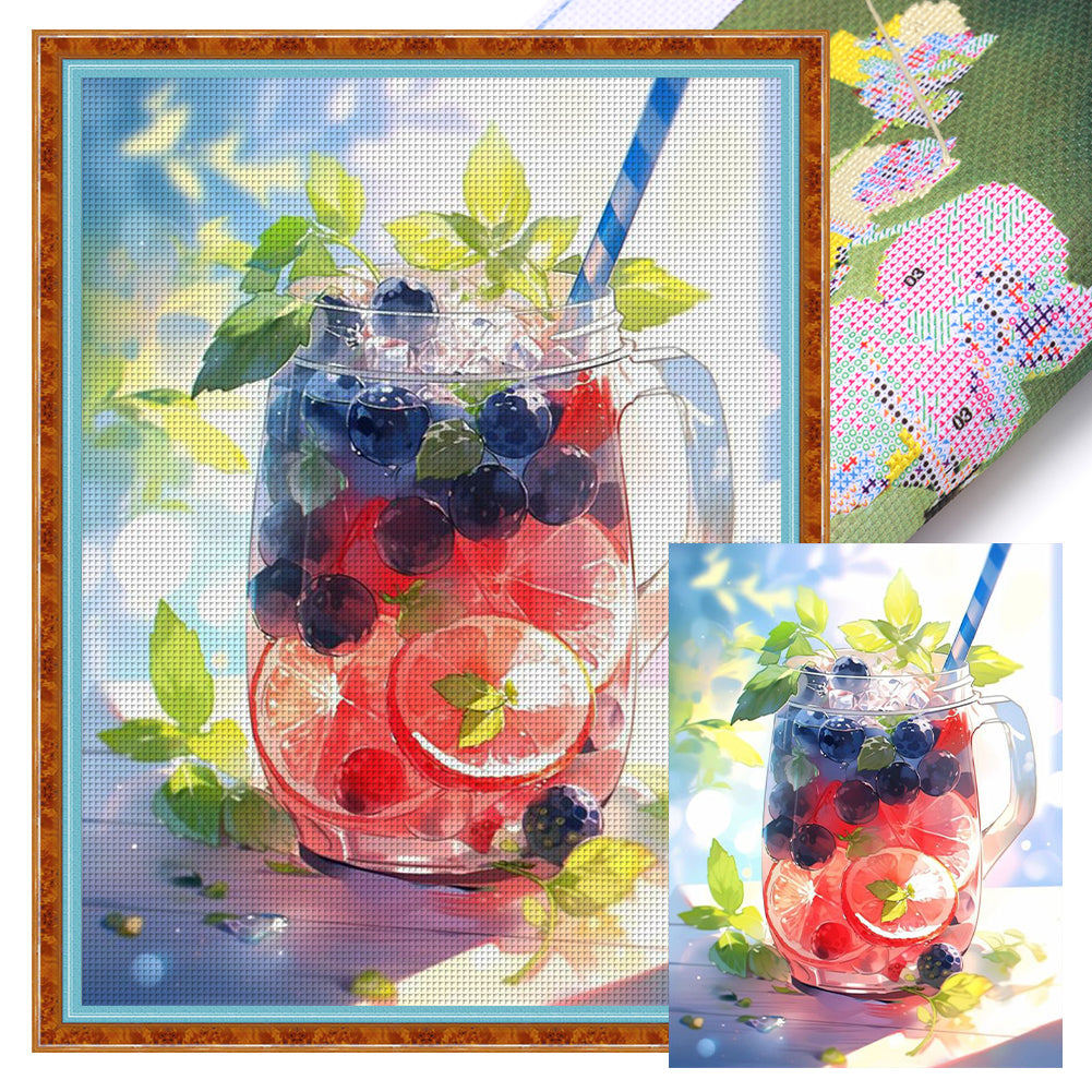 Yishu - Blueberry Lemon Tea - 40*56CM 11CT 3 Stamped Cross Stitch