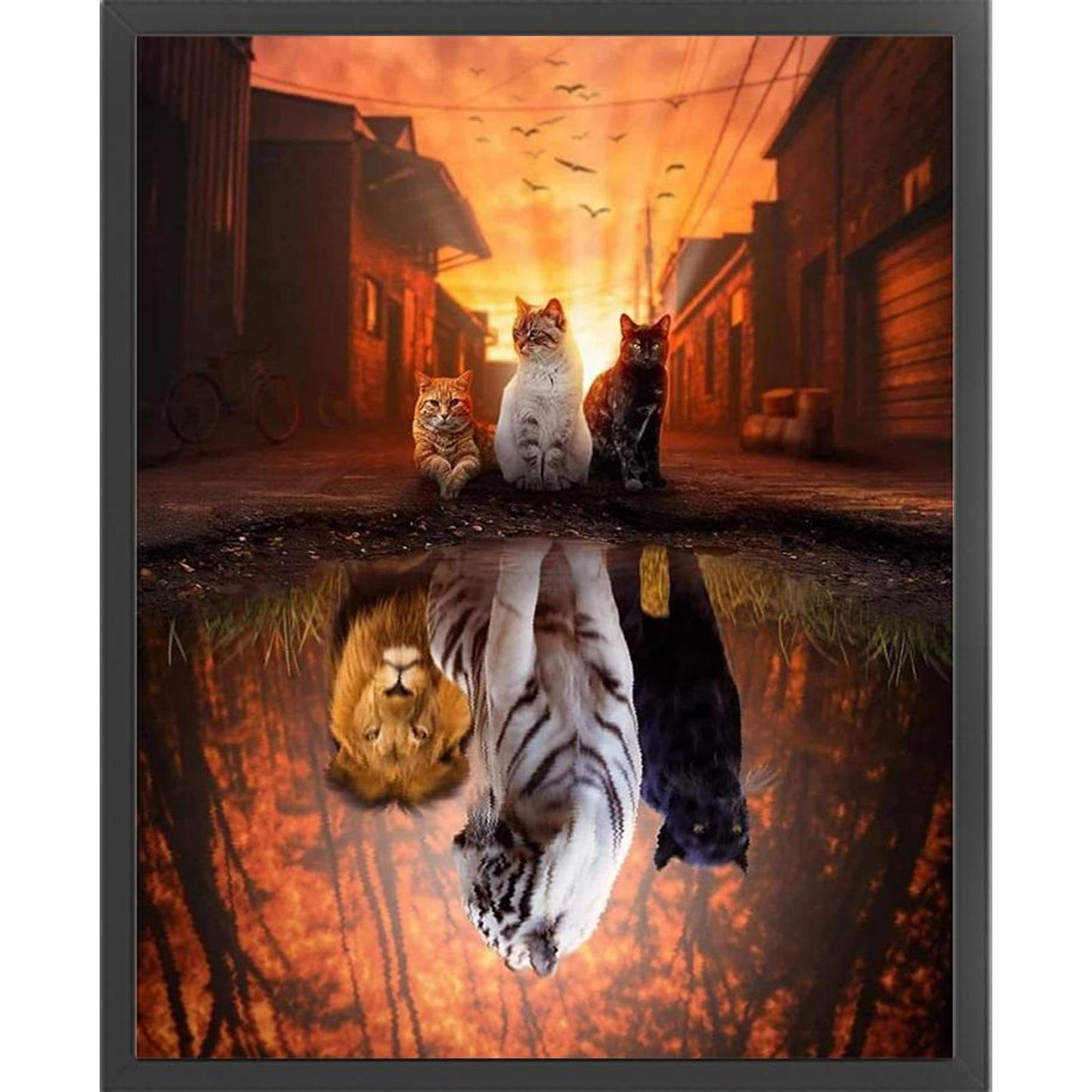 Reflection - Three Cats - Full 11CT Counted Cross Stitch 40x50CM - Diy