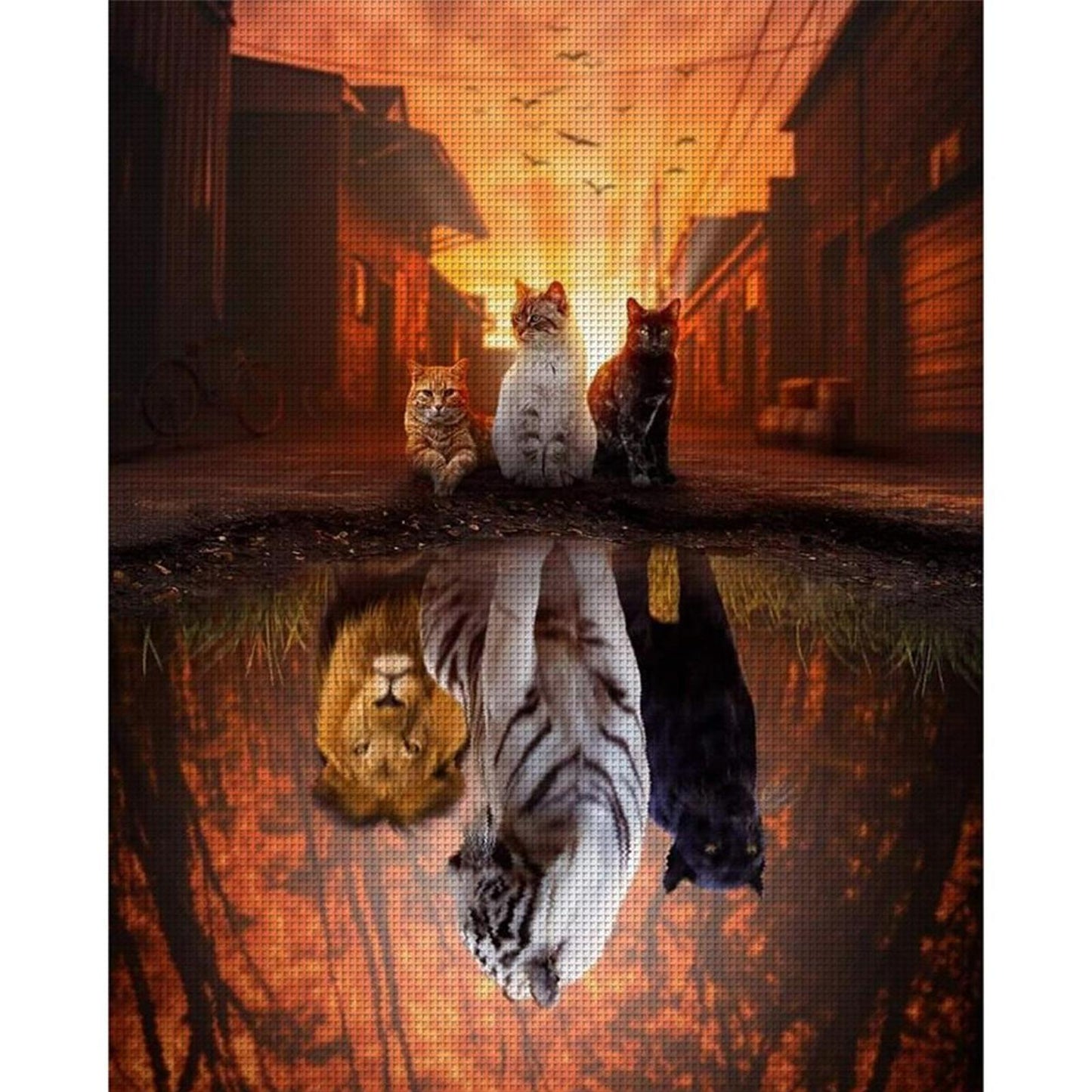 Reflection - Three Cats - Full 11CT Counted Cross Stitch 40x50CM - Diy
